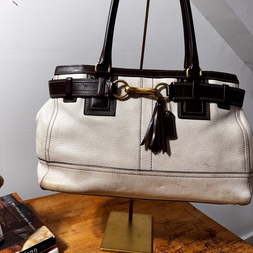 Coach Cream and Brown Satchel